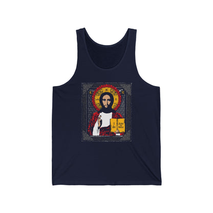 Christ Pantocrator IconoGraphic No. 1 (Alpha and Omega) | Orthodox Christian Jersey Tank Top / Sleeveless Shirt