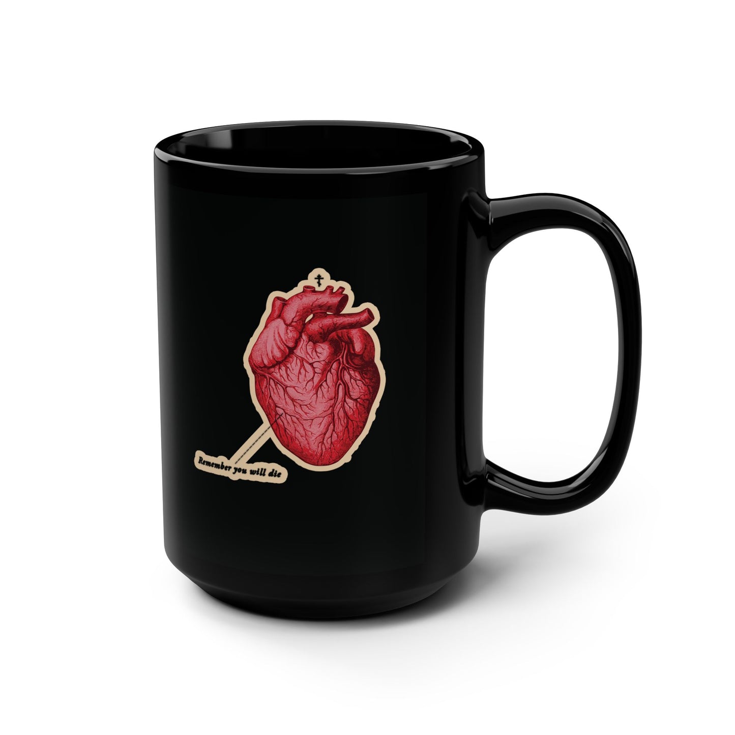 Remember You Will Die Retro Medical Textbook Heart Design | Orthodox Christian Black Mug