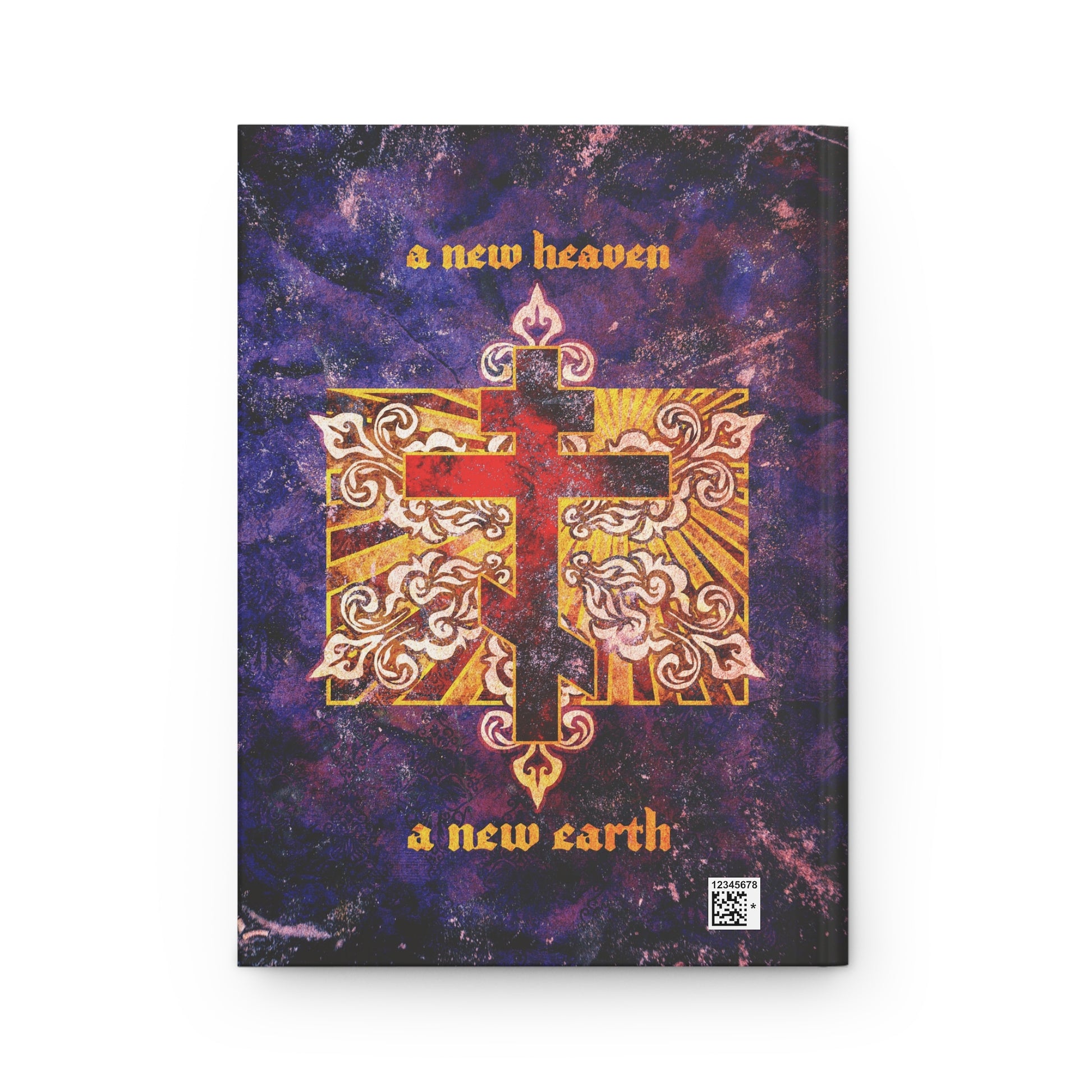 A New Heaven/A New Earth Hardcover Journal features a red Orthodox cross on a textured, ornate background—an apocalyptic, Orthodox Christian design inspired by the KJV vision of the new Jerusalem.