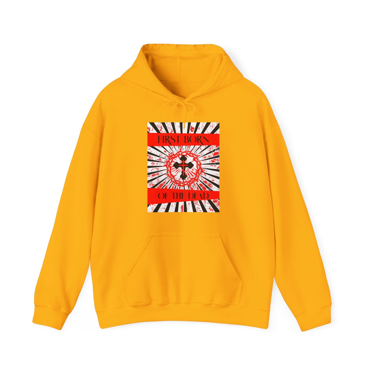 First Born of the Dead | Orthodox Cross and Crown of Thorns | Red White and Black Textured Design with Rays | Orthodox Christian Hoodie / Hooded Sweatshirt