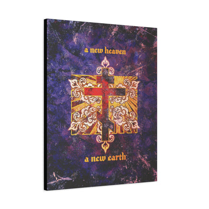A New Heaven/A New Earth | Red Orthodox Cross on Textured Ornate Background | Christian Canvas Art