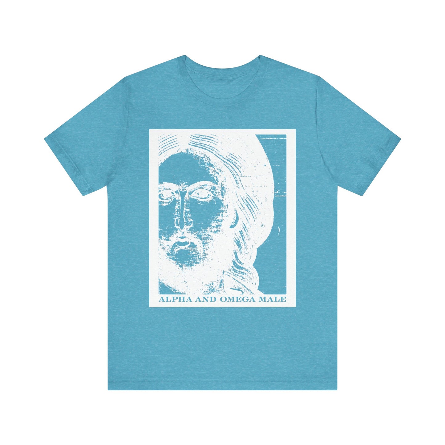 Alpha & Omega Male | Jesus Christ Icono-Graphic Photonegative | I am the Beginning & the End (Rev 22) | Lightweight Cotton Unisex T-Shirt