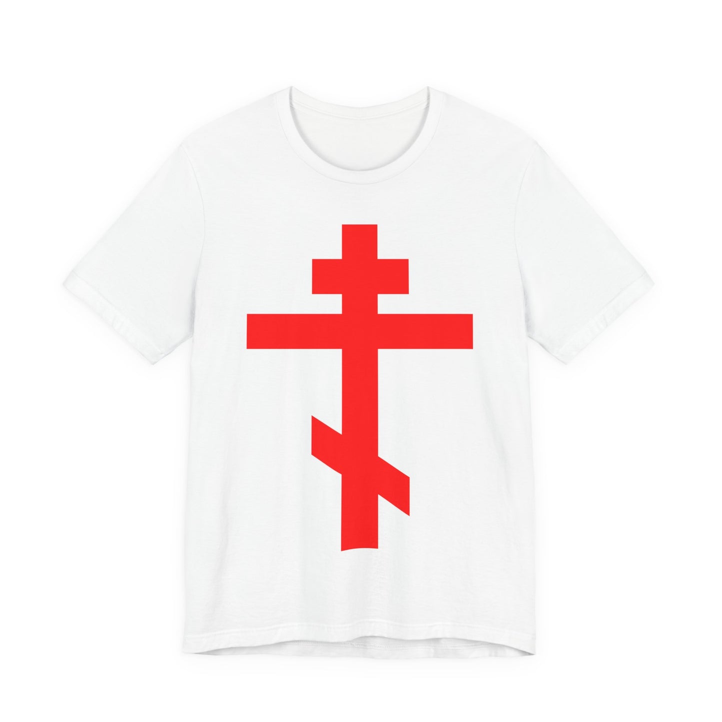 Red Orthodox Tribar Cross | Preserve Thy People By Thy Cross, O Lord | Christ is King | Christian Unisex Cotton Tee