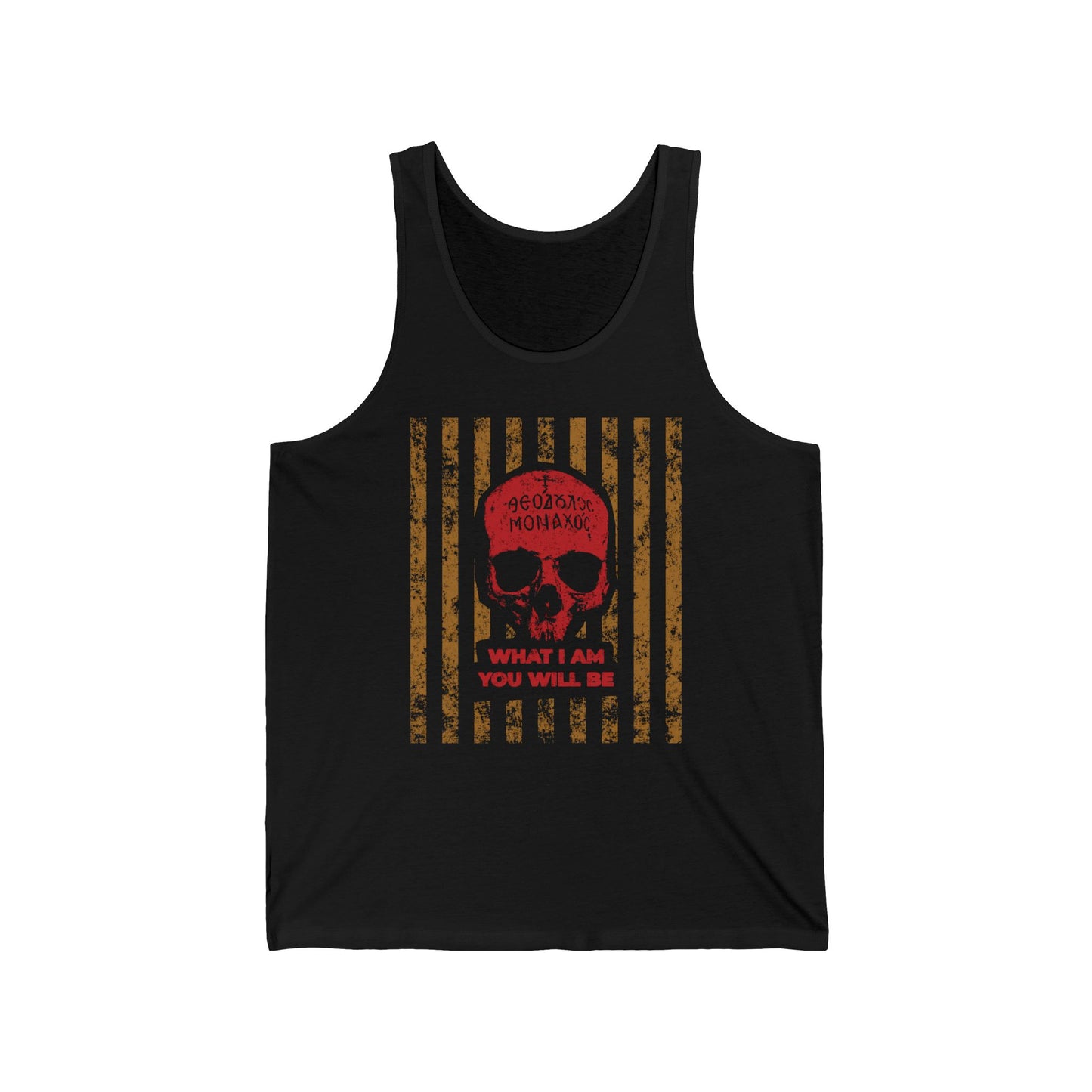 What I Am You Will Be | Memento Mori | Remembrance of Death | Mt Athos Monk Skull | Ascetic Ethos | Orthodox Christian Tank Top