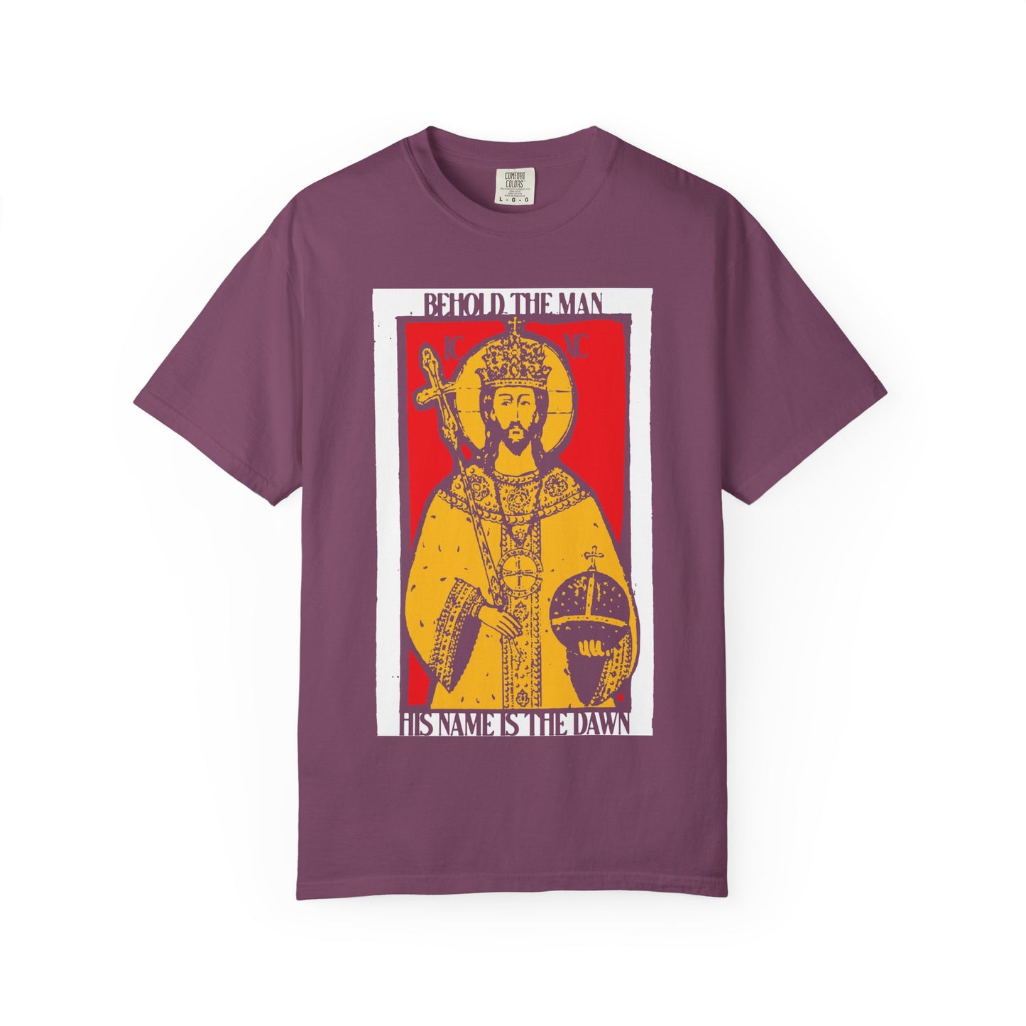 Behold the Man His Name is the Dawn (Zechariah 6:12 LXX) | Messianic | Red & Yellow Christ Icono-Graphic | Heavyweight Cotton Unisex Tee