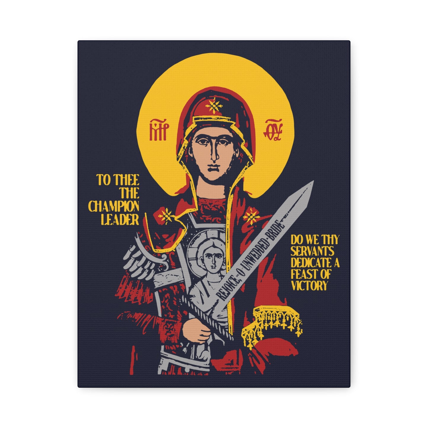 To Thee the Champion Leader | Mother of God | Theotokos with Sword IconoGraphic | Orthodox Christian Canvas Art