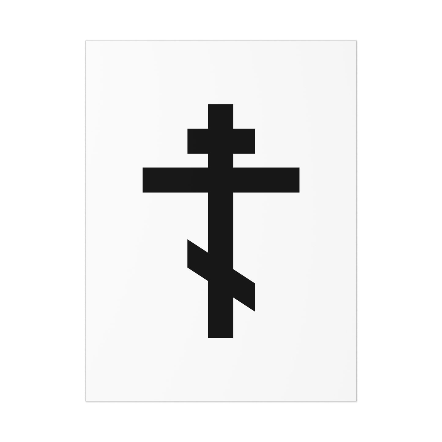 Black Orthodox Cross on White Background | Rejoice! O life-giving Cross, unconquerable trophy of piety | Orthodox Christian Art Poster