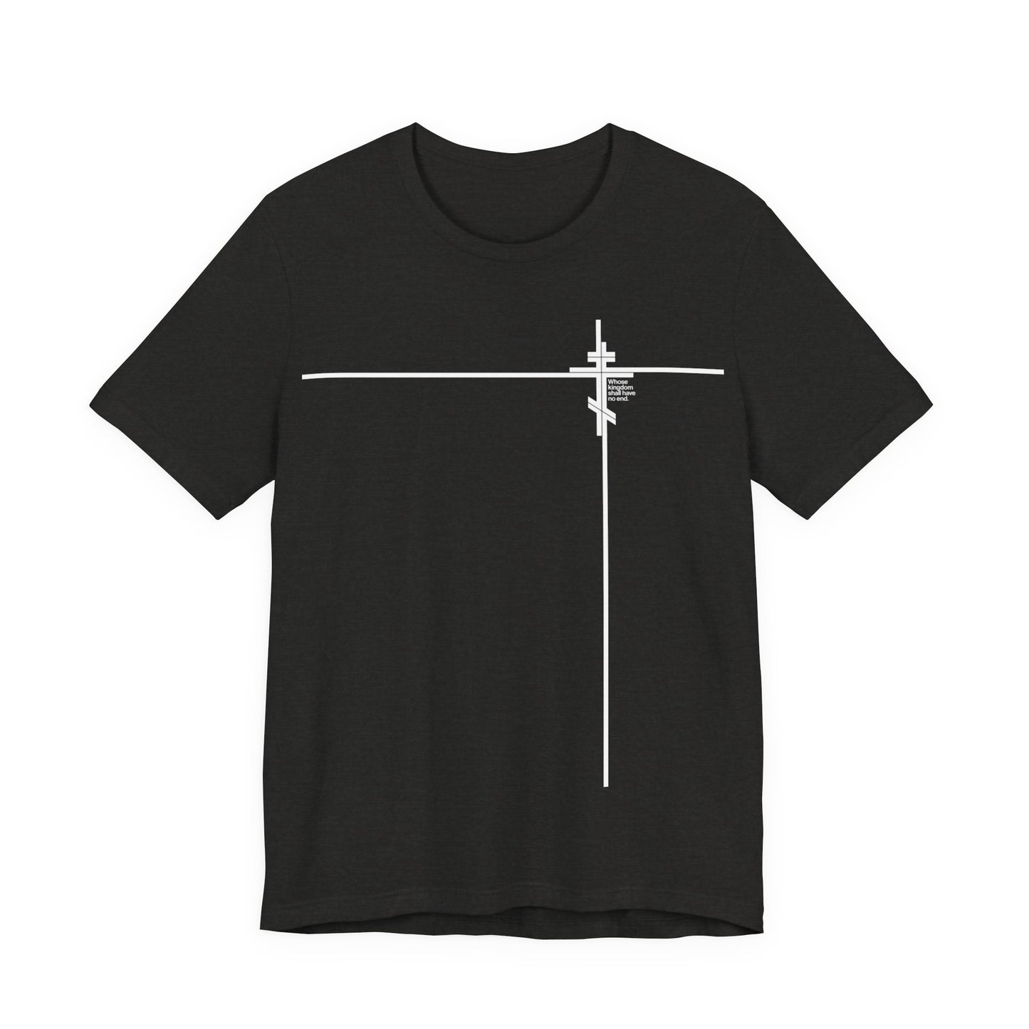 Whose Kingdom Shall Have No End (Small Design) | Luke 1:32-33 | Orthodox Cross | Minimalist Logo Style | Orthodox Christian Unisex Cotton Tee