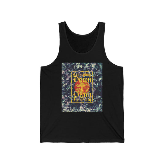 Trampling Down Death By Death | Paschal Floral Design with Gothic Script and Three-Bar Cross | Orthodox Christian Jersey Tank Top