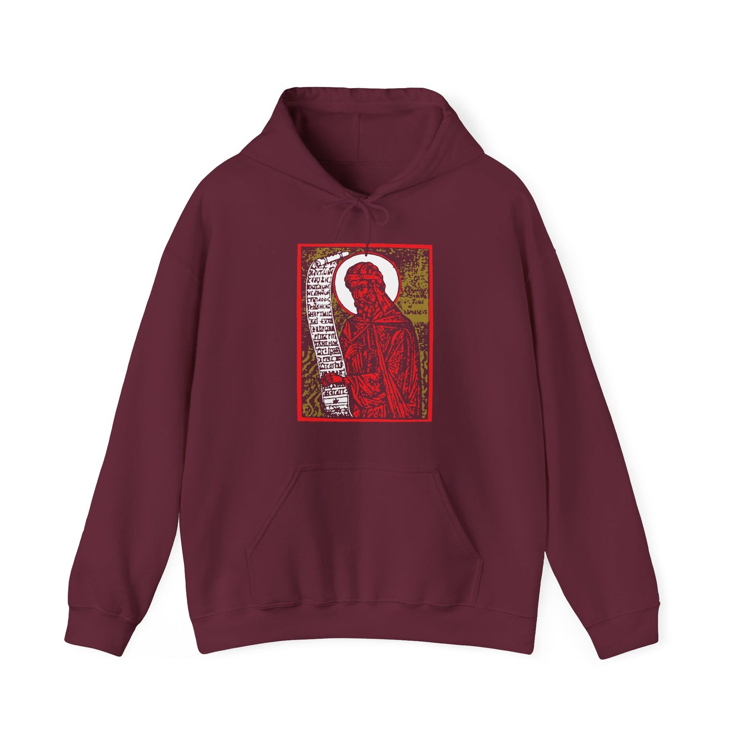 St. John of Damascus Icono-Graphic | Orthodox Christian Saint | Red Gold & Black High Contrast Design | Orthodox Christian Hoodie