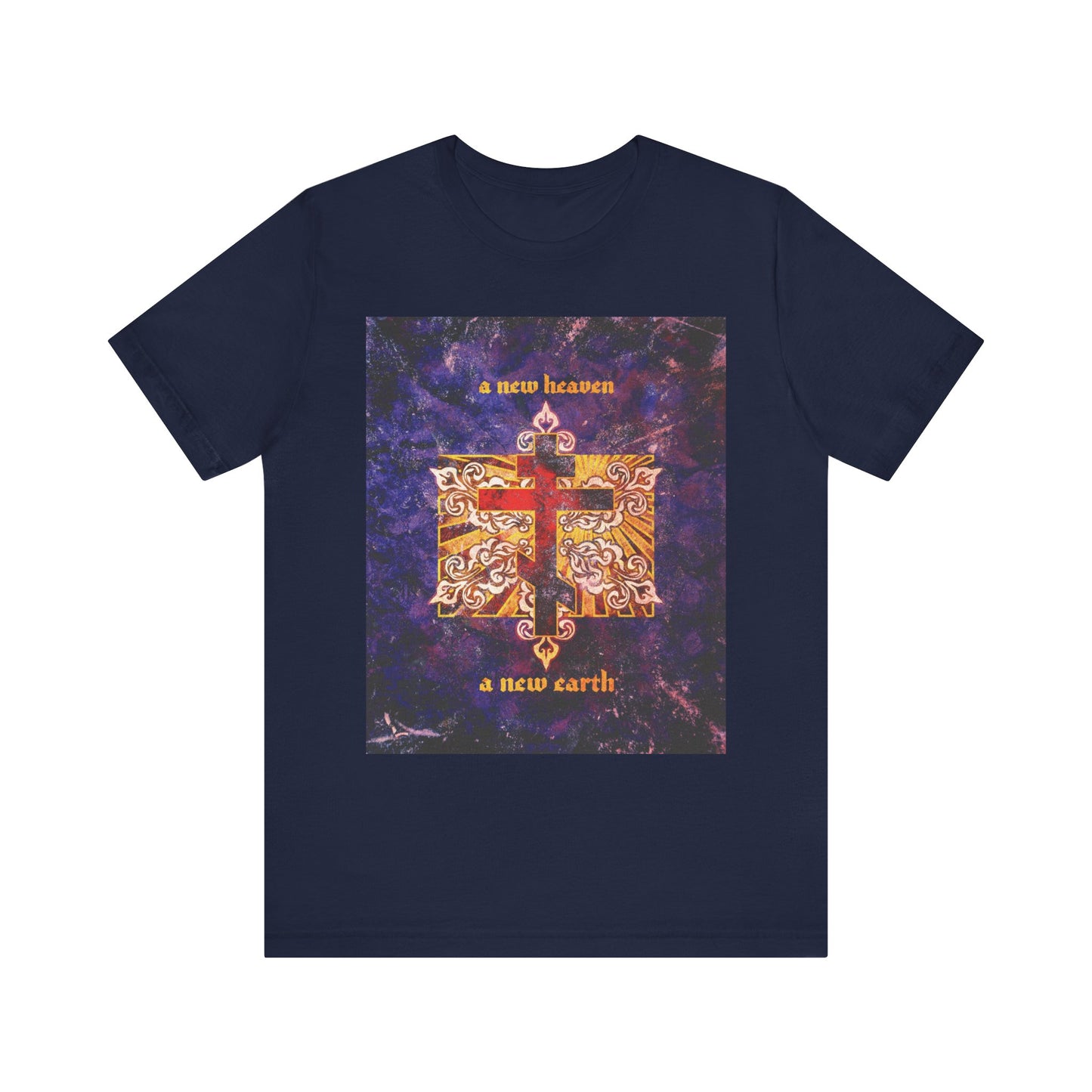 A New Heaven/A New Earth | Red Orthodox Cross on Textured Ornate Background | Apocalyptic | Orthodox Lightweight Cotton Unisex Tee