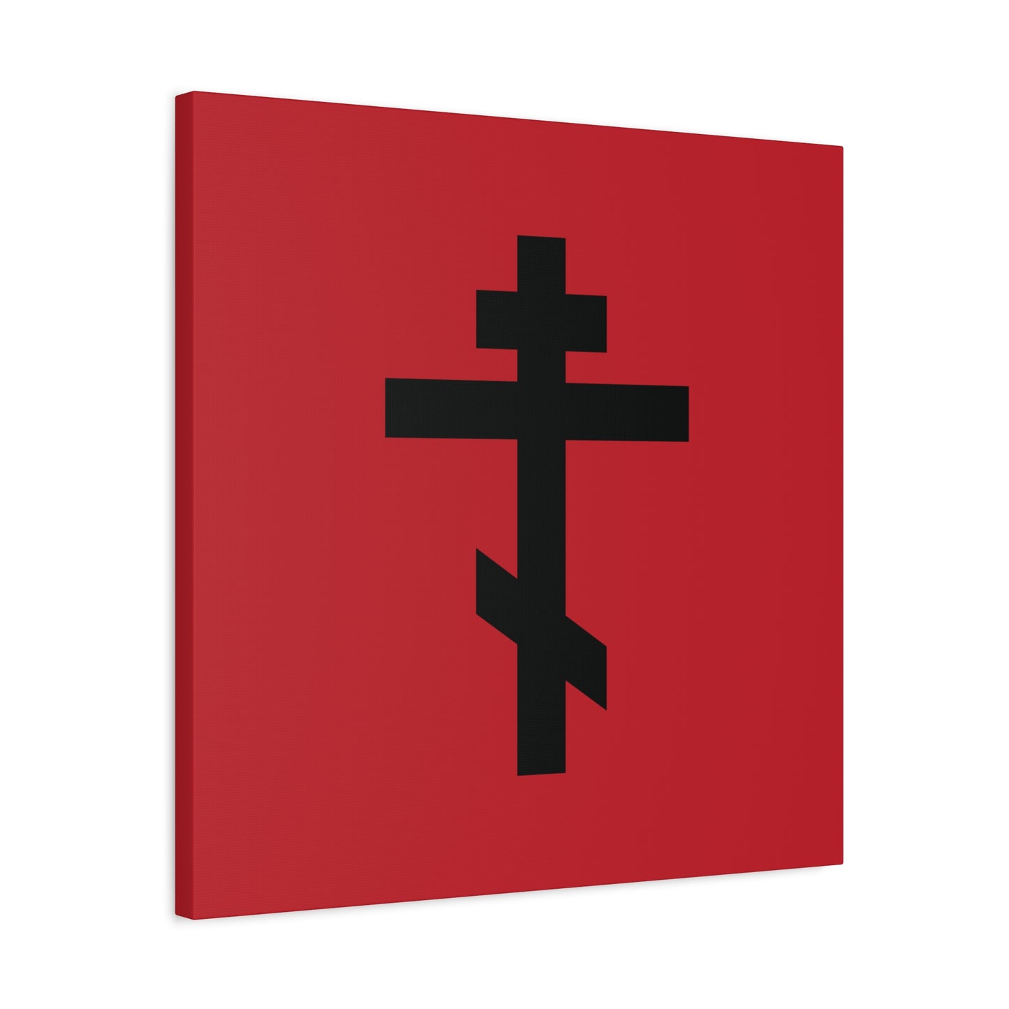 Black Orthodox Cross Red Background | Whoever does not carry his own cross and come after Me cannot be My disciple | Christian Canvas Art