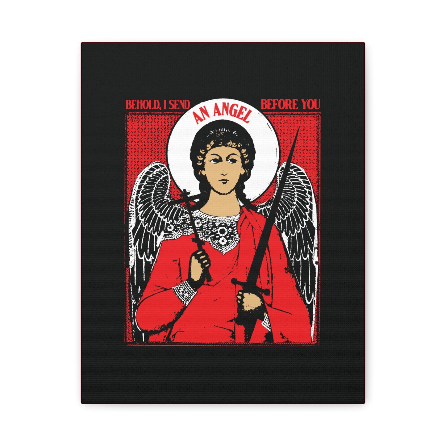 Behold I Send an Angel Before You (Ex 23:20) | Guardian Angel With Cross & Sword IconoGraphic | Orthodox Christian Canvas Art