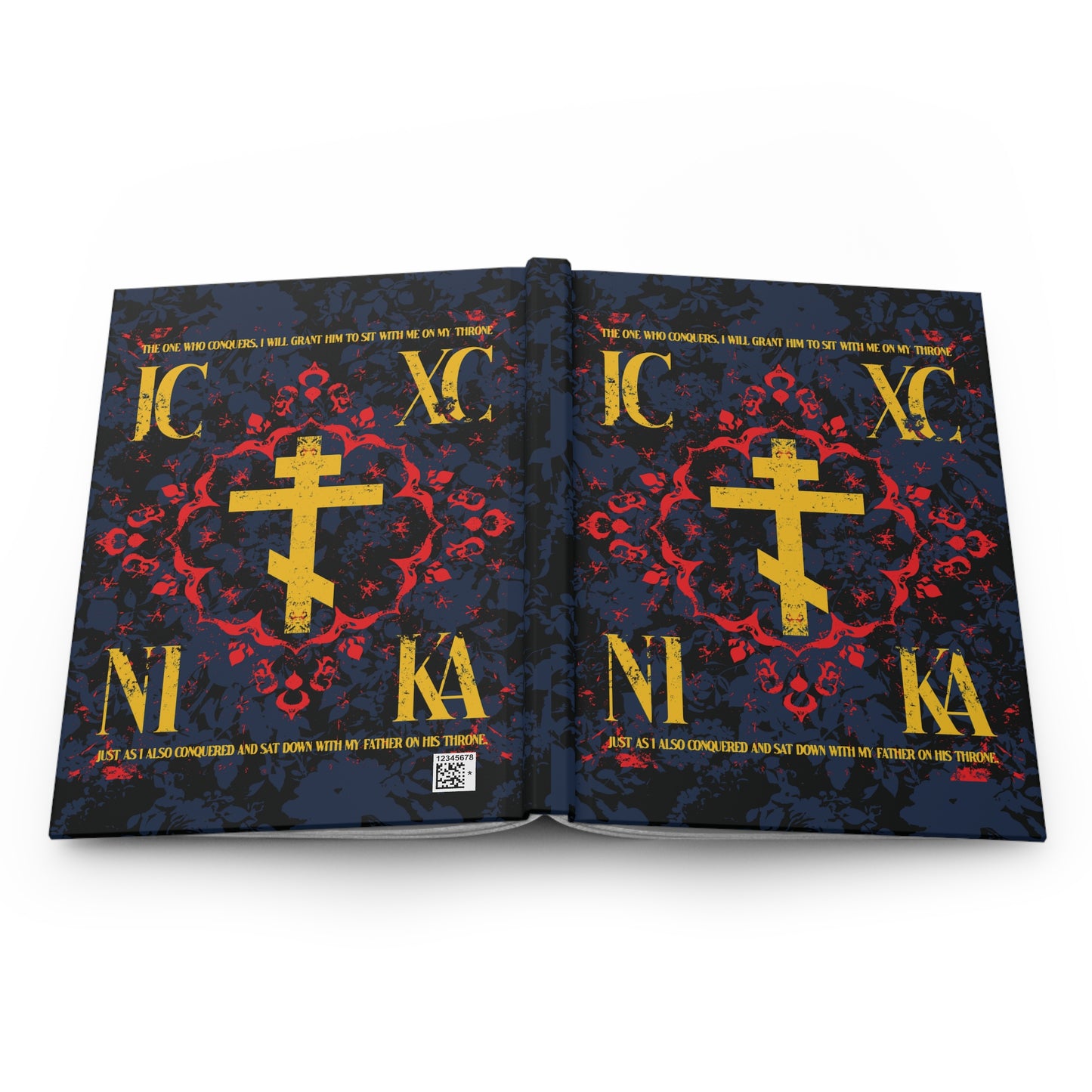 IC XC NIKA Orthodox Cross | Medieval Floral Design | The One Who Conquers (Revelation 3:21) | Orthodox Christian Hardcover Journal