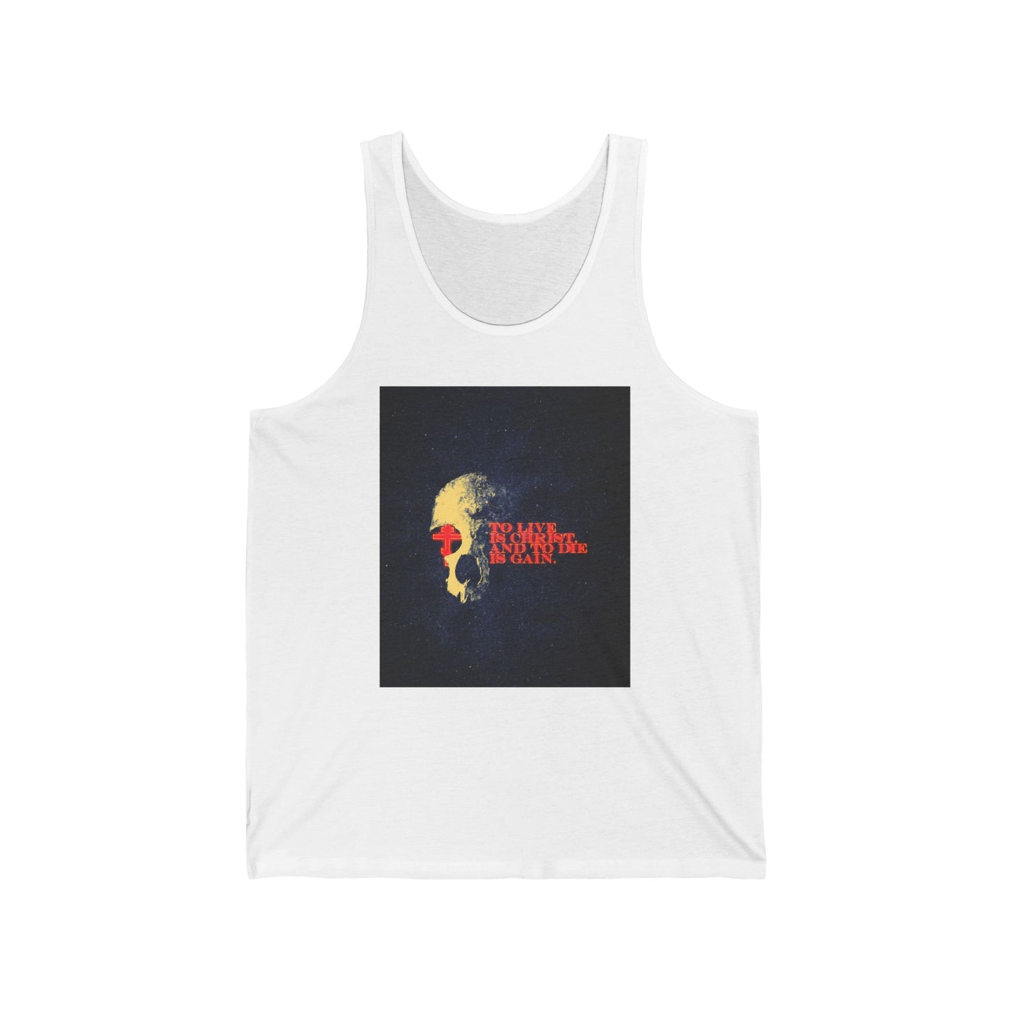 To Live is Christ and to Die is Gain | Phil 1:21 | Retro Texture | Glowing Letters and Cross with Skull | Orthodox Christian Jersey Tank Top