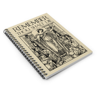 A spiral notebook titled "Remember You Will Die," featuring a Shakespearean memento mori design with classic woodcut illustration—a meaningful Orthodox Christian tribute to mortality.