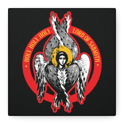 The "Holy Holy Holy, Lord of Sabaoth | Lord of Hosts" Orthodox Seraphim Angel IconoGraphic is inspired by Isaiah 6, featuring a six-winged angel with a human face and halo—a unique piece of Christian wall art evoking the unseen realm.