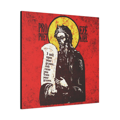 Prophet Ezekiel IconoGraphic | Textured, High Contrast Bright Red and Yellow Design | Old Testament | Orthodox Christian Canvas Art