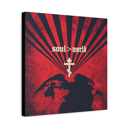 What Shall it Profit a Man | Matthew 16:26 | Soul Is Greater Than World | Red Earth White Cross | Orthodox Christian Canvas Art