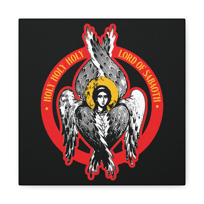 Holy Holy Holy, Lord of Sabaoth | Orthodox Seraphim Angel Wall Art featuring a six-winged angel with halo and red circle; inspired by Isaiah 6: "Holy Holy Holy Lord of hosts." Unseen Realm Christian iconographic decor.