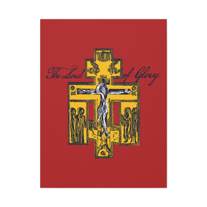 The Lord of Glory | Russian Golgotha Crucifix IconoGraphic (Red BG) | 1 Corinthians 2:8 | Orthodox Christian Canvas Art