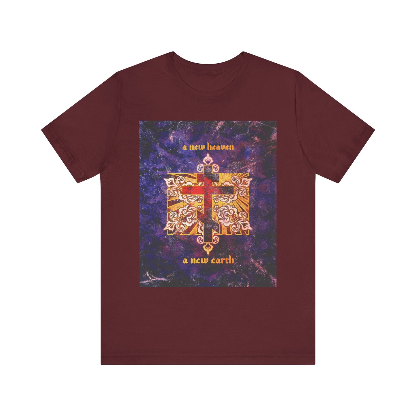 A New Heaven/A New Earth | Red Orthodox Cross on Textured Ornate Background | Apocalyptic | Orthodox Lightweight Cotton Unisex Tee