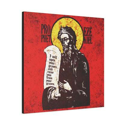 Prophet Ezekiel IconoGraphic | Textured, High Contrast Bright Red and Yellow Design | Old Testament | Orthodox Christian Canvas Art