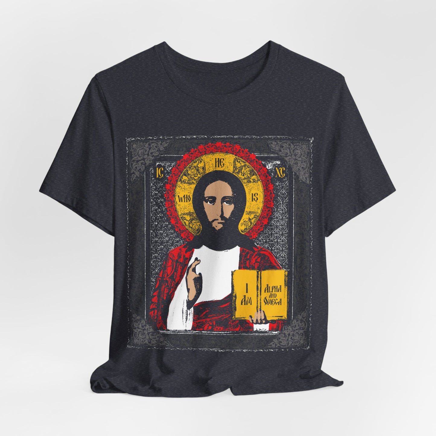 Christ Pantocrator Icono-Graphic | He-Who-Is | I Am the Alpha and Omega | Ancient Icon Graphic Design | Orthodox Christian Cotton T-Shirt