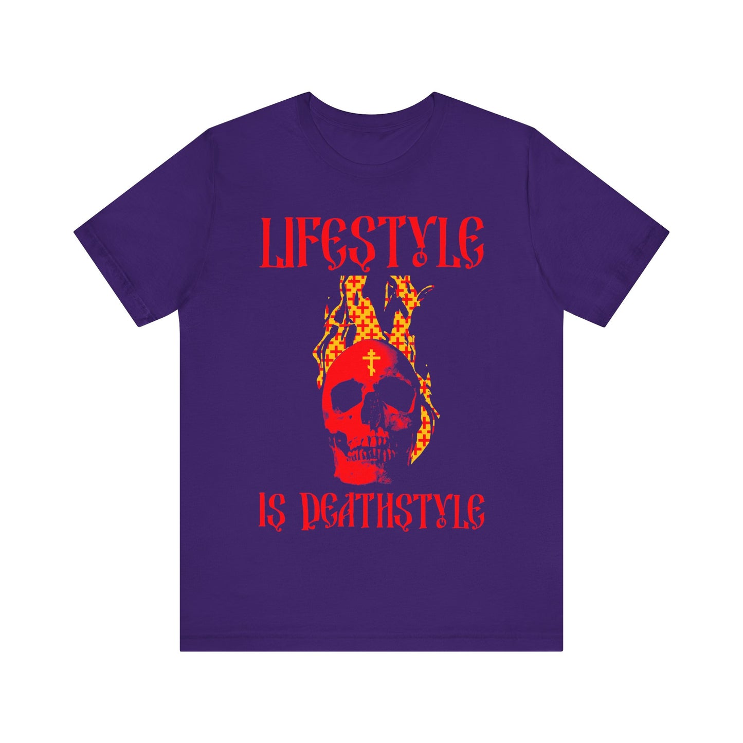 Lifestyle is Deathstyle | Burning Red Skull with Orthodox Cross | How You Live is How You Die | Lightweight Cotton Unisex Tee