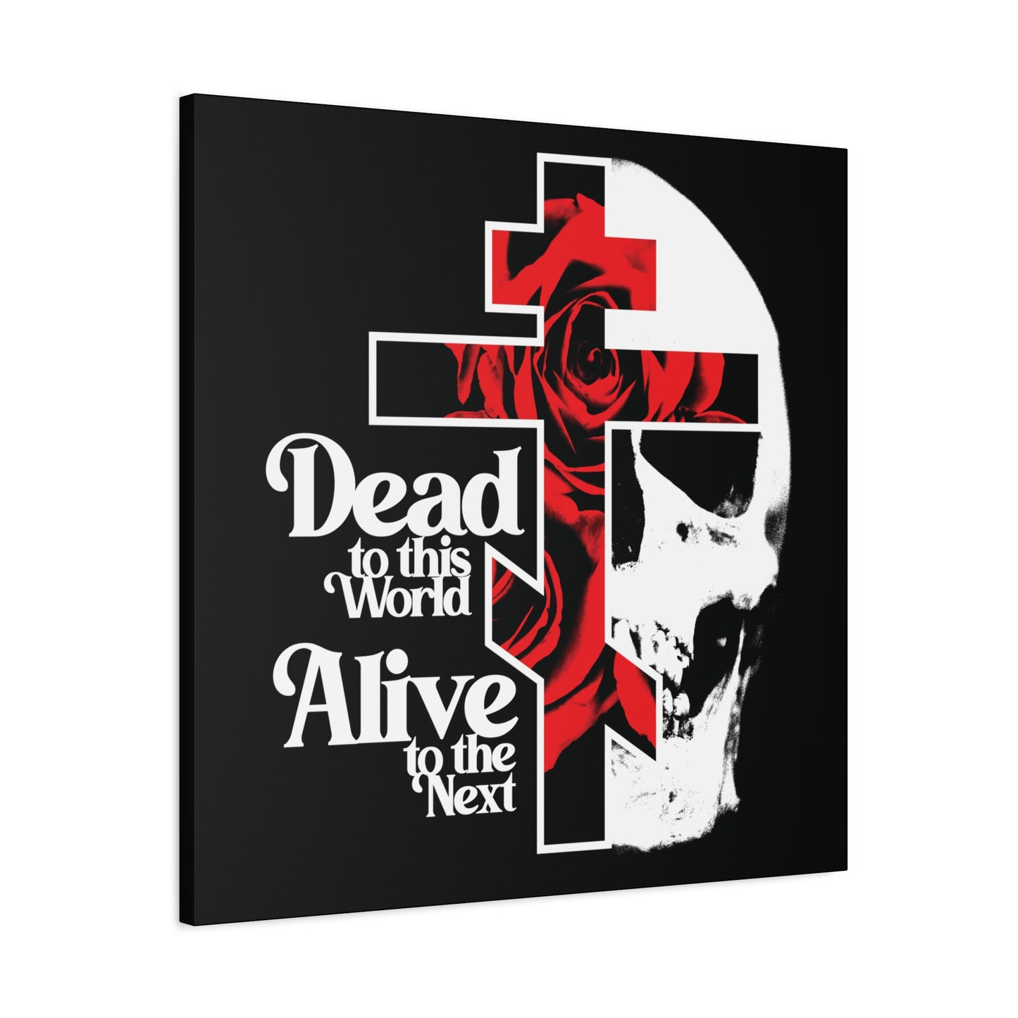 Dead to this World Alive to the Next | Goth Aesthetic Flower Cross & Skull | 70s Typography | Bestselling | Orthodox Christian Canvas Art
