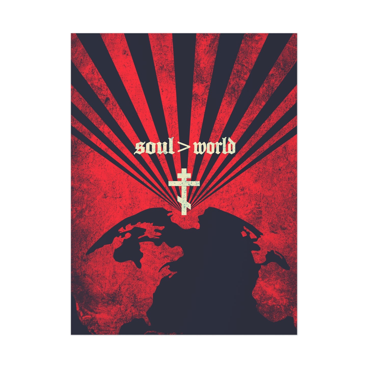 What Shall it Profit a Man | Matthew 16:26 | Soul Is Greater Than World | Red Earth White Cross | Orthodox Christian Art Poster
