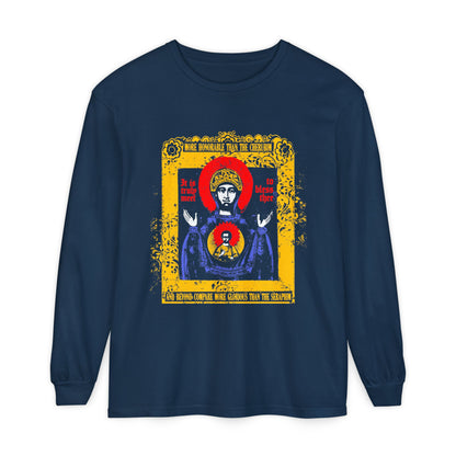 It is Truly Meet To Bless Thee Iconographic | Axion Estin Hymn to the Mother of God Theotokos | Orthodox Christian Long Sleeve Shirt