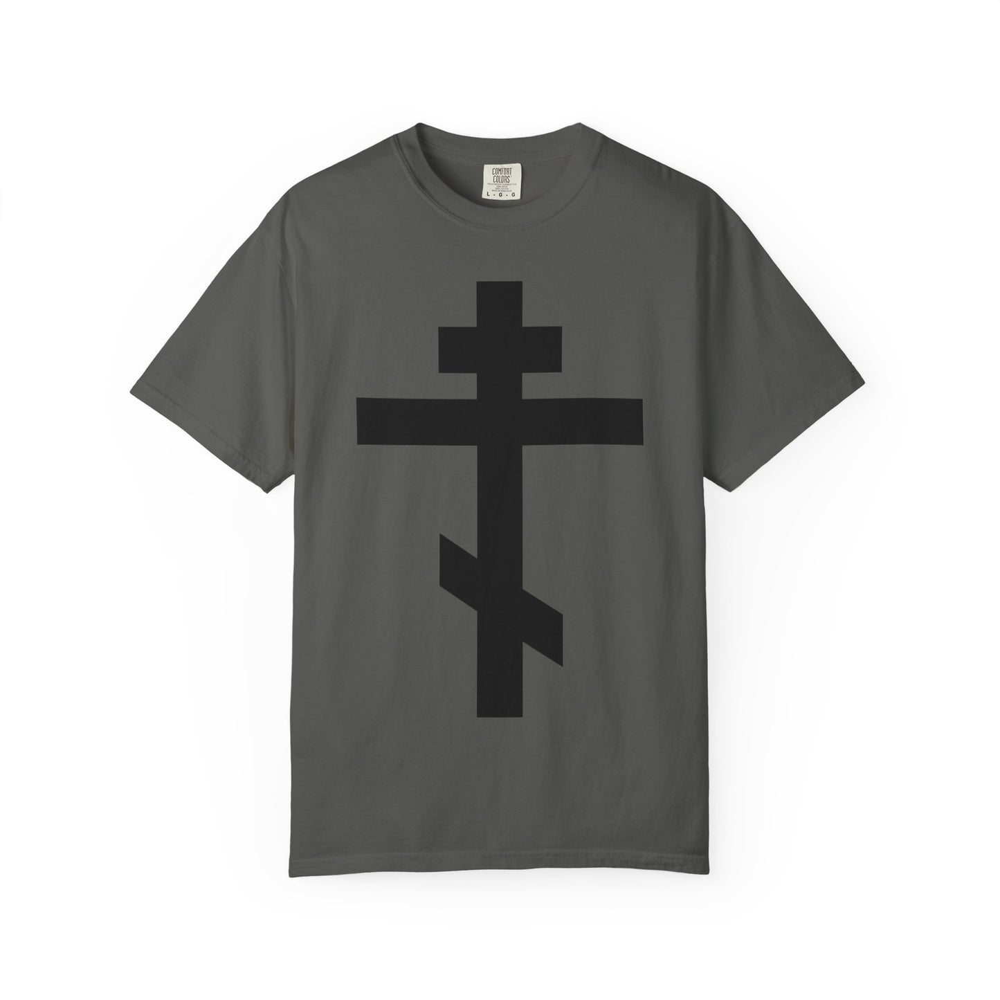Large Black Orthodox Cross | He bore our sins on the cross so that we might die to sin & live to righteousness | Heavyweight Cotton Unisex Tee