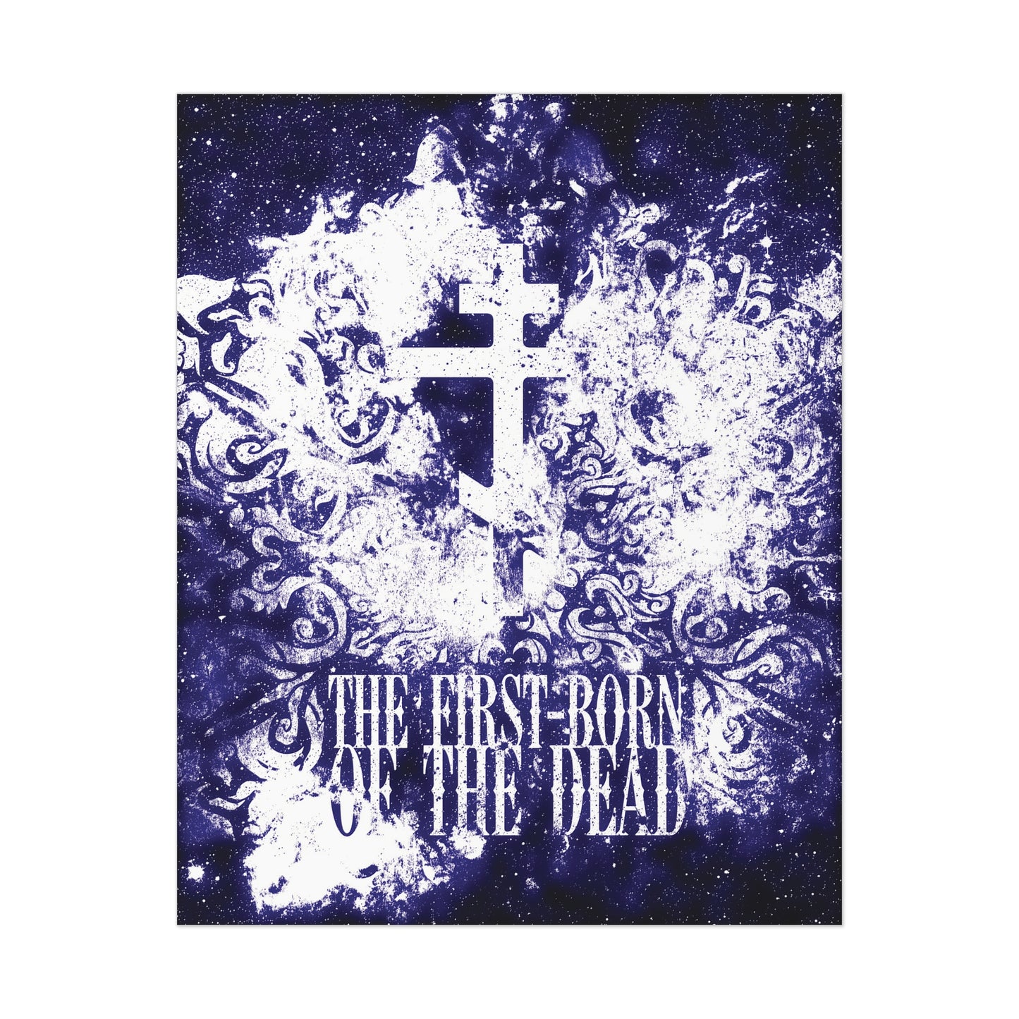 The First-Born of the Dead | Glowing White & Blue Textured Cosmic Orthodox Cross | Resurrection & Apocalypse | Orthodox Art Poster
