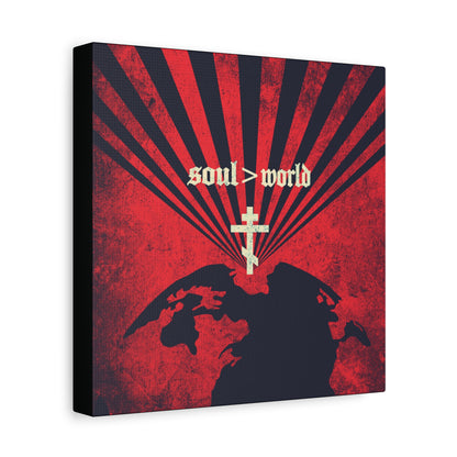 What Shall it Profit a Man | Matthew 16:26 | Soul Is Greater Than World | Red Earth White Cross | Orthodox Christian Canvas Art