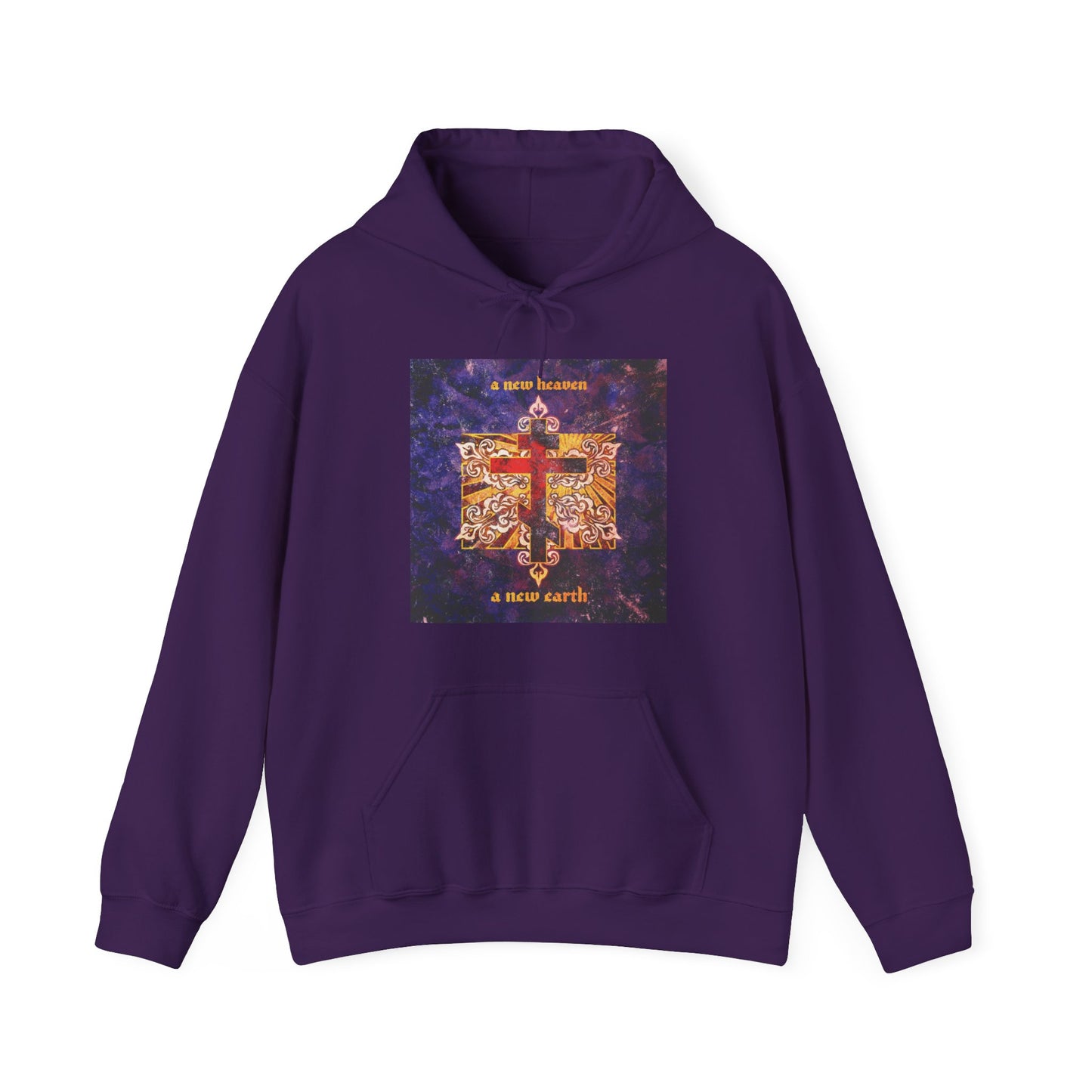 A New Heaven/A New Earth | Red Orthodox Cross on Textured Ornate Background | Orthodox Christian Hoodie