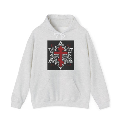 ICXC / NIKA Red Orthodox Cross on Ornate White Medieval Floral Design | Exclusive Best-Selling | Orthodox Christian Hoodie