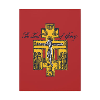 The Lord of Glory | Russian Golgotha Crucifix IconoGraphic (Red BG) | 1 Corinthians 2:8 | Orthodox Christian Canvas Art