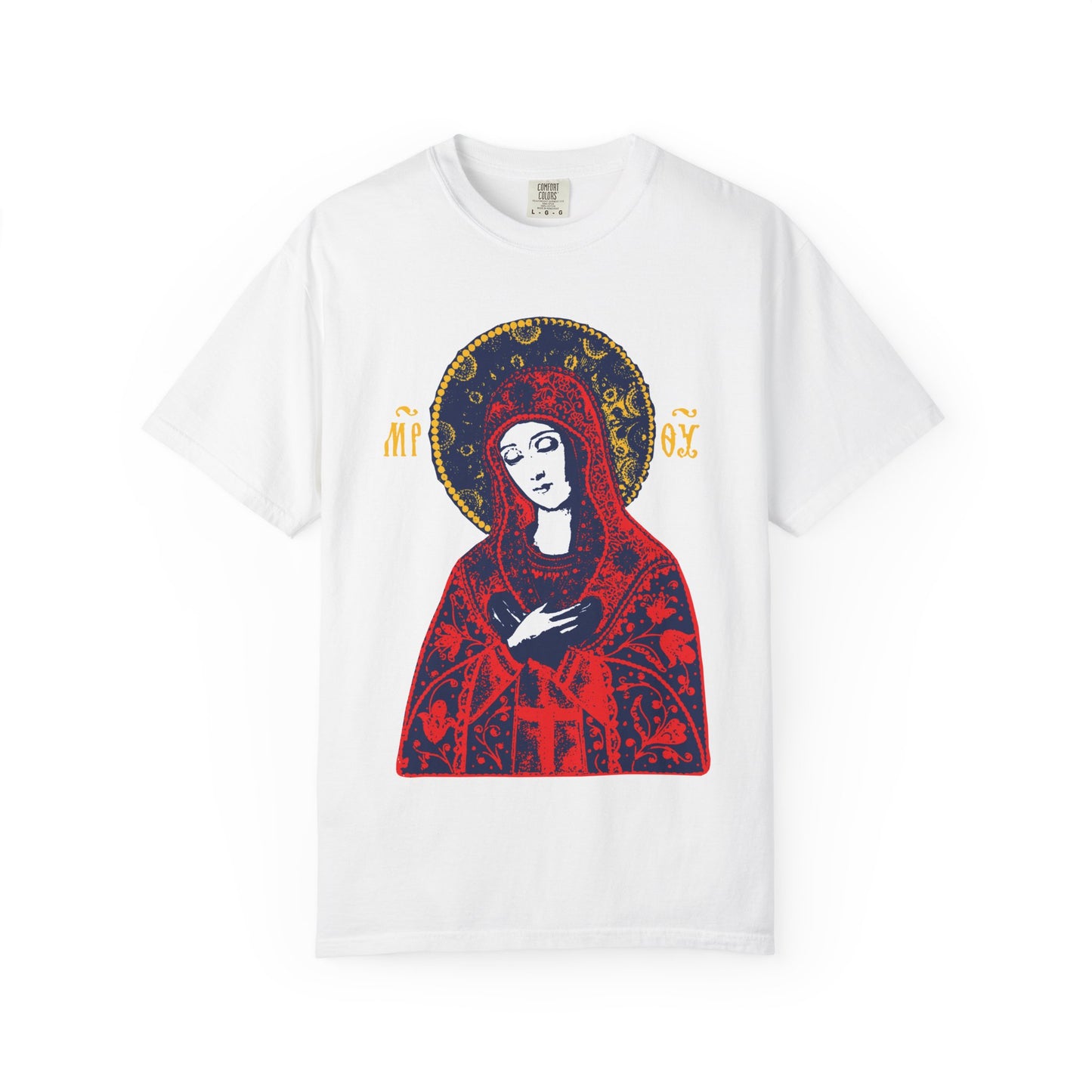 Joy of All Joys Tenderness Theotokos Iconographic Based on Traditional Orthodox Iconography | Christian Heavyweight Cotton Unisex T-Shirt