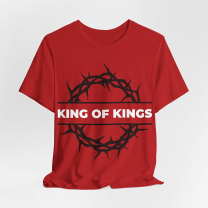 King of Kings Crown of Thorns tee—Orthodox Christian unisex cotton shirt featuring a black crown of thorns and "KING OF KINGS" text, inspired by Revelation 19:16. The King of Glory | Christ is King.