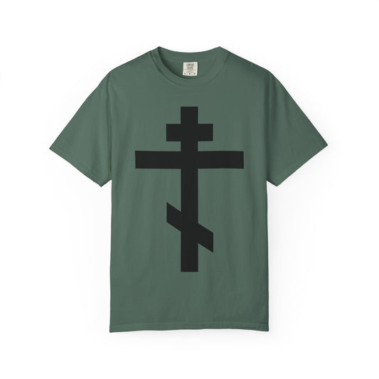 Large Black Orthodox Cross | He bore our sins on the cross so that we might die to sin & live to righteousness | Heavyweight Cotton Unisex Tee