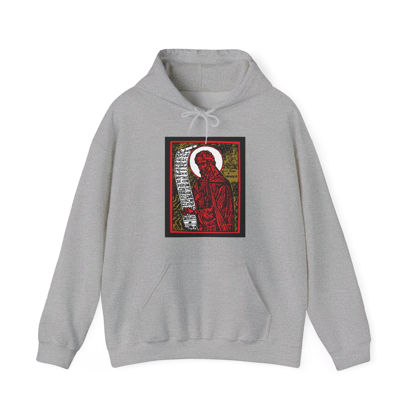 St. John of Damascus Icono-Graphic | Orthodox Christian Saint | Red Gold & Black High Contrast Design | Orthodox Christian Hoodie