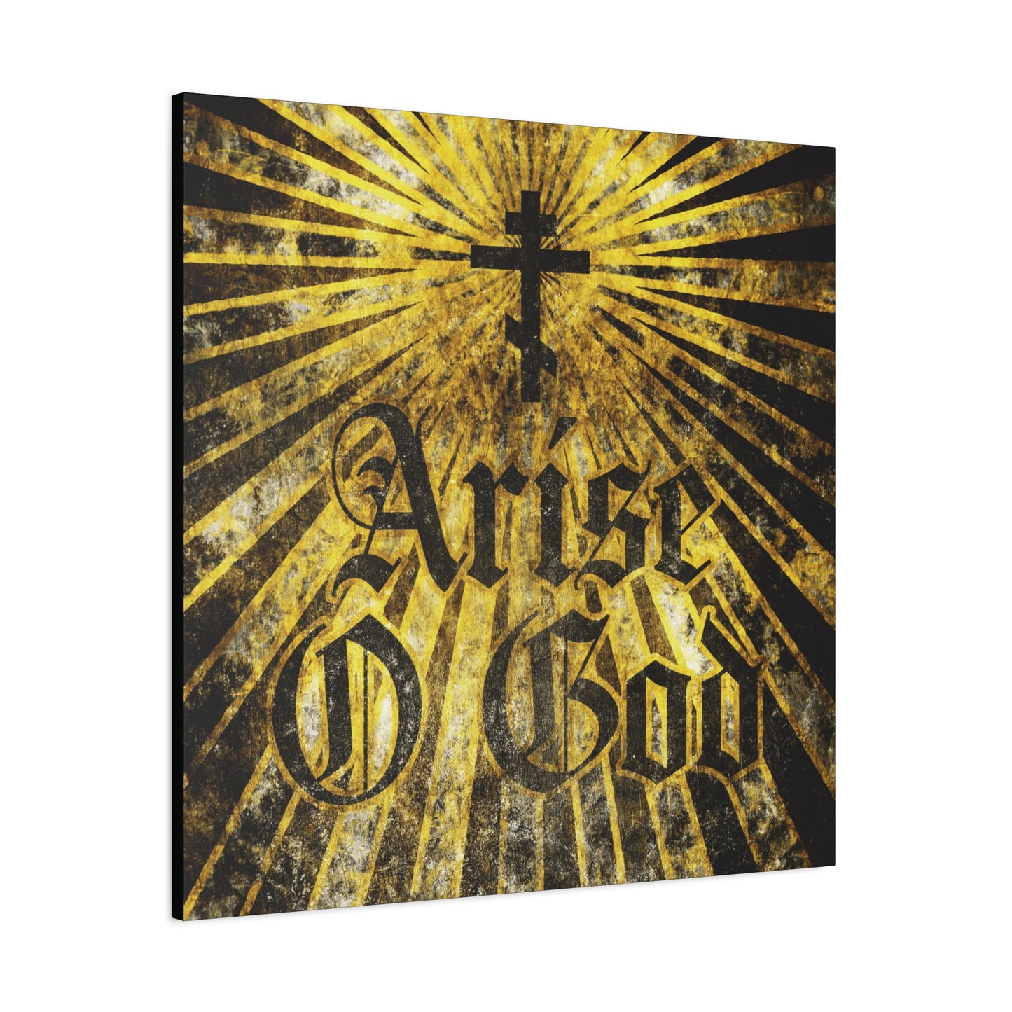 The "Arise O God | Psalm 81 (82 LXX)" wall art features bold Gothic text with an Orthodox cross and golden rays, reflecting the Divine Council worldview from the Septuagint tradition in Orthodox Christian imagery.