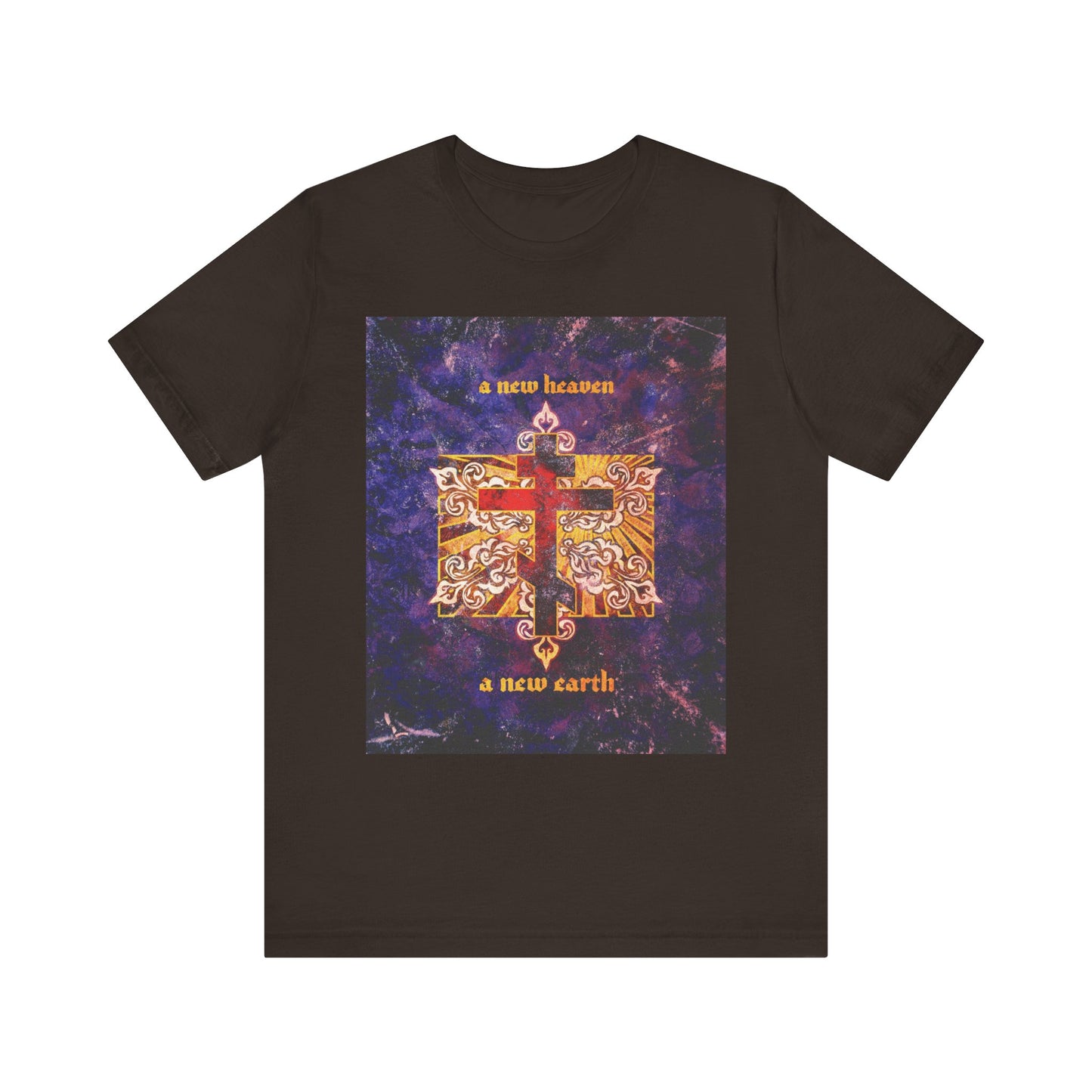 A New Heaven/A New Earth | Red Orthodox Cross on Textured Ornate Background | Apocalyptic | Orthodox Lightweight Cotton Unisex Tee