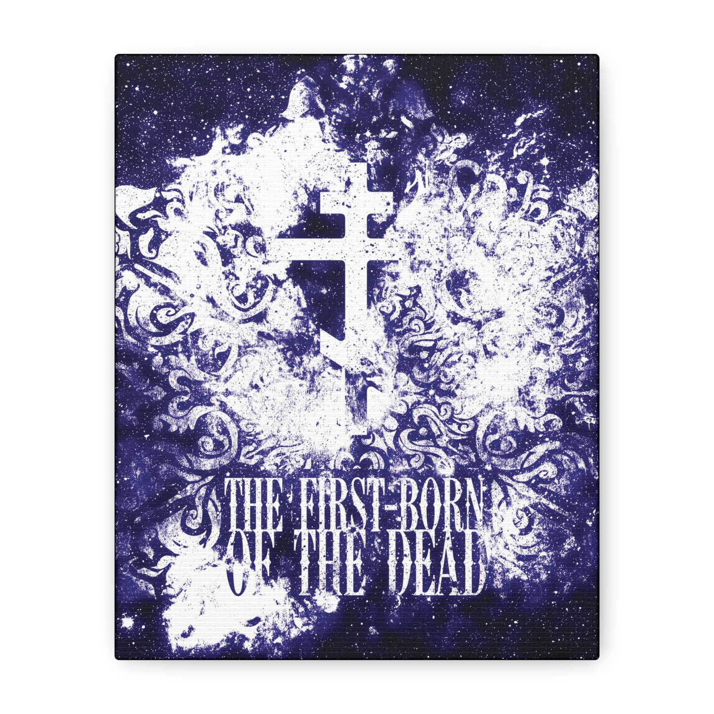 The First-Born of the Dead | Glowing White & Blue Textured Cosmic Orthodox Cross | Resurrection & Apocalypse | Christian Canvas Art