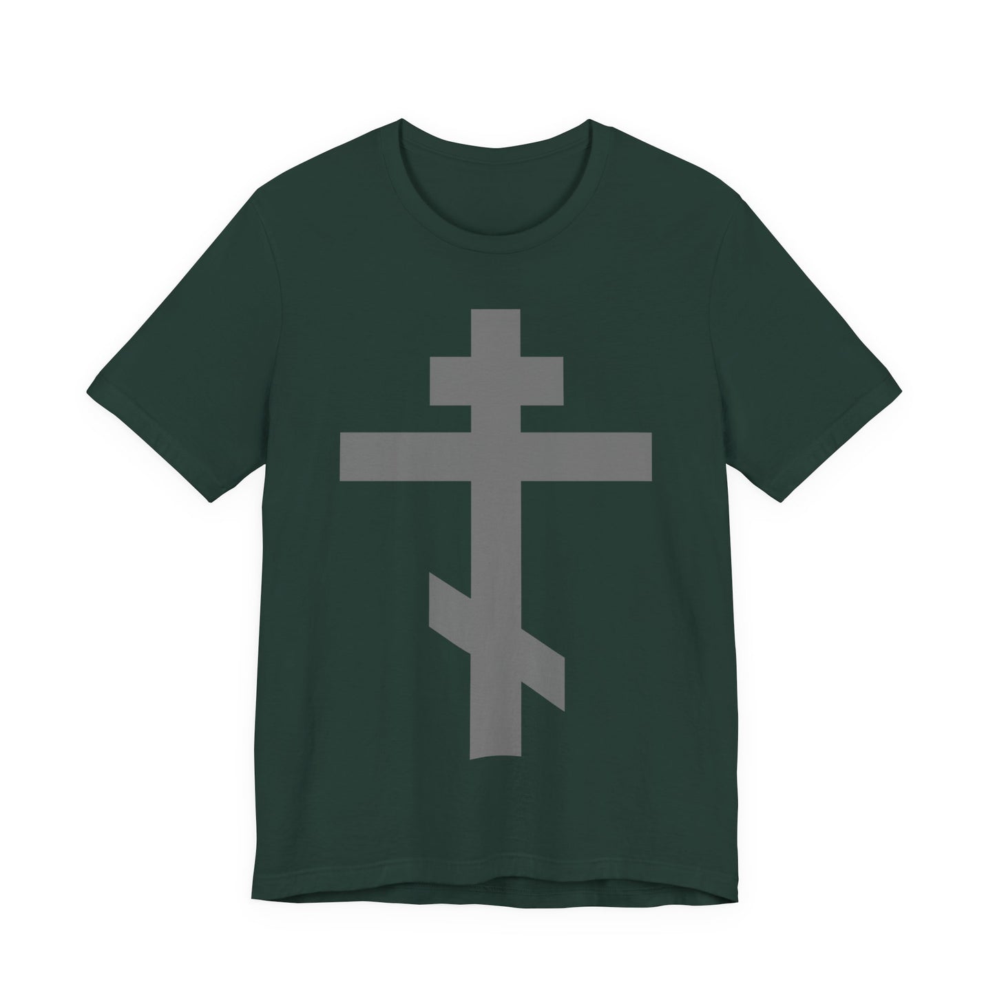 Light Gray Orthodox Tribar Cross | Preserve Thy People By Thy Cross, O Lord | Christ is King | Christian Unisex Cotton Tee