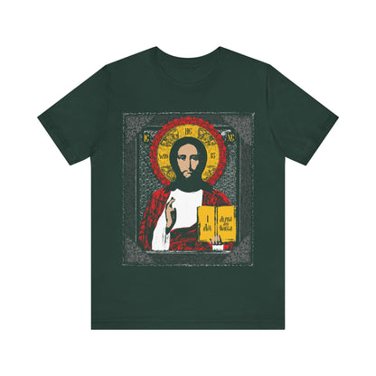 Christ Pantocrator Icono-Graphic | He-Who-Is | I Am the Alpha and Omega | Ancient Icon Graphic Design | Orthodox Christian Cotton T-Shirt