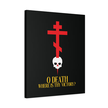 O Death Where is Thy Victory? (1 Corinthians 15:55) | Cross Stabbing Skull | Yellow Text | Orthodox Christian Canvas Art