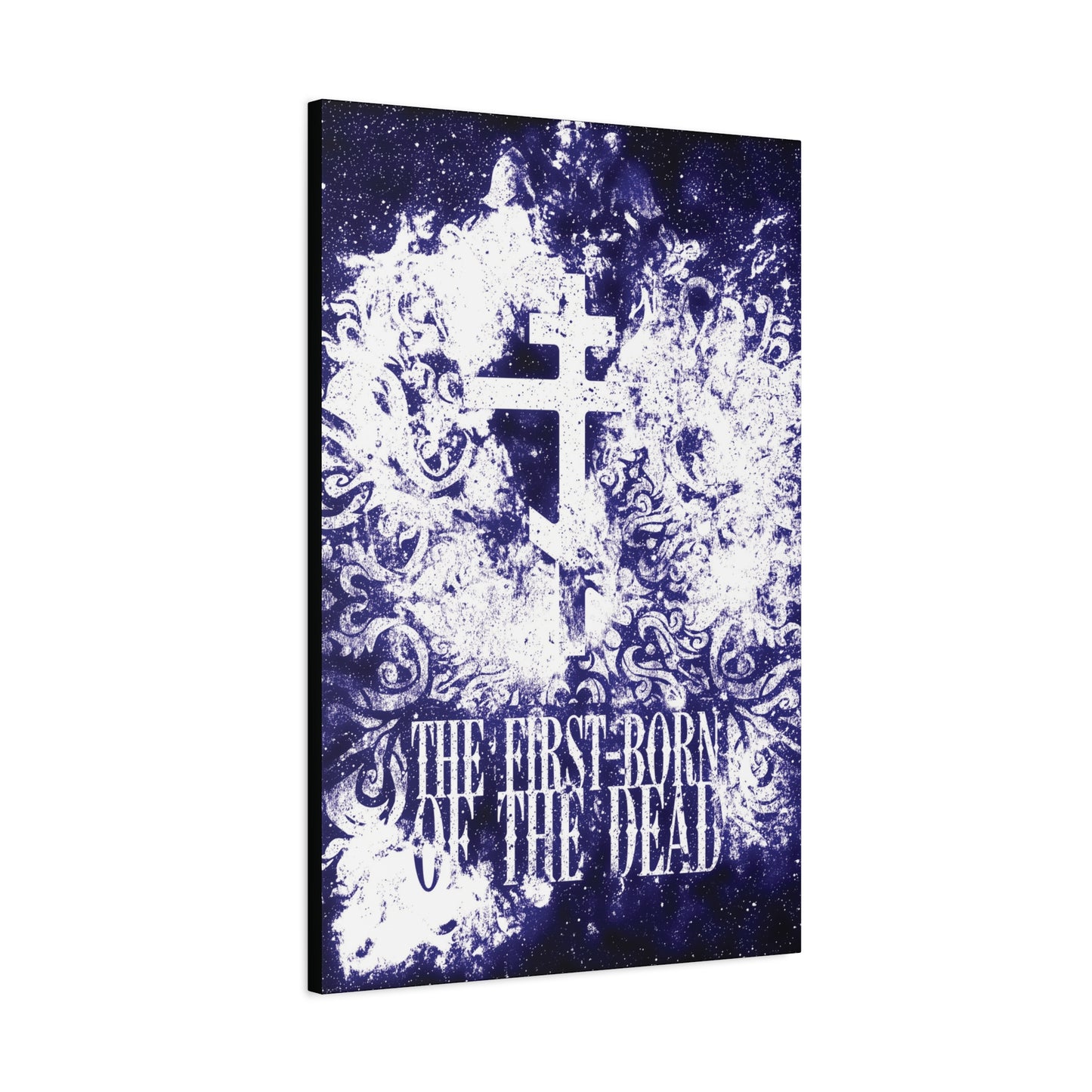 The First-Born of the Dead | Glowing White & Blue Textured Cosmic Orthodox Cross | Resurrection & Apocalypse | Christian Canvas Art