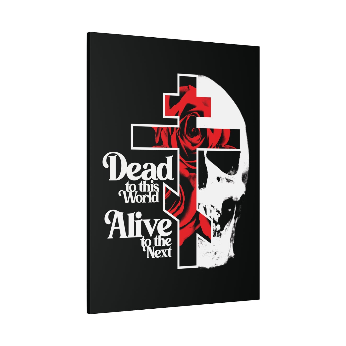 Dead to this World Alive to the Next | Goth Aesthetic Flower Cross & Skull | 70s Typography | Bestselling | Orthodox Christian Canvas Art